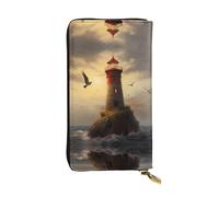LLKGOT Little sparrow flying to the lighthouse Pattern Women's leather long handheld wallet large capacity credit card zipper bag