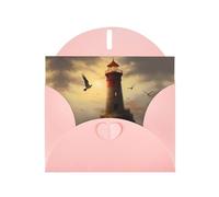 LLKGOT Little Sparrow Flying To The Lighthouse Picture Greeting Card - Premium Pearlescent Paper Double Sided Pearl Effect Design