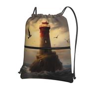 LLKGOT Little sparrow flying to the lighthouse Printing Drawstring Zipper Backpack Strong and lightweight for Hiking Camping