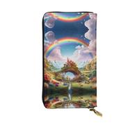 LLKGOT Little World Under the Rainbow Pattern Women's leather long handheld wallet large capacity credit card zipper bag