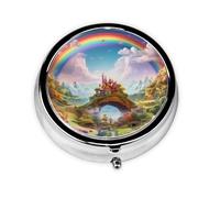 LLKGOT Little World Under The Rainbow Picture Round Mini Pill Box with 3 compartments for Pill Storage and Portable Travel