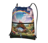 LLKGOT Little World Under the Rainbow Printing Drawstring Zipper Backpack Strong and lightweight for Hiking Camping