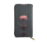 LLKGOT lotus boat anchor Pattern Women's leather long handheld wallet large capacity credit card zipper bag