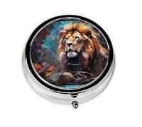LLKGOT Majestic and Majestic Lion Picture Round Mini Pill Box with 3 compartments for Pill Storage and Portable Travel