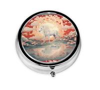 LLKGOT Majestic White Horse Picture Round Mini Pill Box with 3 compartments for Pill Storage and Portable Travel