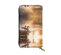 LLKGOT Mallard ducks at sunset Pattern Women's leather long handheld wallet large capacity credit card zipper bag
