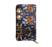 LLKGOT Metal Peonies Pattern Women's leather long handheld wallet large capacity credit card zipper bag