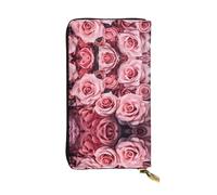 LLKGOT Misato's Rosebud Pattern Women's leather long handheld wallet large capacity credit card zipper bag