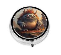 LLKGOT Monster on The Stone Pier Picture Round Mini Pill Box with 3 compartments for Pill Storage and Portable Travel
