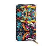 LLKGOT Monsters Pattern Women's leather long handheld wallet large capacity credit card zipper bag