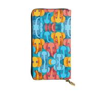 LLKGOT Multicolor cartoon elephant Pattern Women's leather long handheld wallet large capacity credit card zipper bag