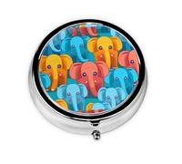 LLKGOT Multicolor Cartoon Elephant Picture Round Mini Pill Box with 3 compartments for Pill Storage and Portable Travel