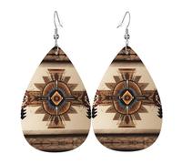 LLKGOT Native American Painting Picture Water droplet pendant earrings and leather earrings, suitable as holiday birthday gifts for women