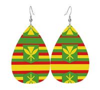LLKGOT Native Hawaiian Flag Picture Water droplet pendant earrings and leather earrings, suitable as holiday birthday gifts for women