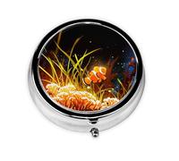 LLKGOT Neon Clownfish Picture Round Mini Pill Box with 3 compartments for Pill Storage and Portable Travel