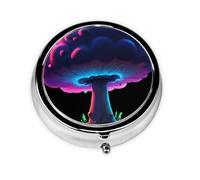 LLKGOT Neon Mushroom Cloud Picture Round Mini Pill Box with 3 compartments for Pill Storage and Portable Travel