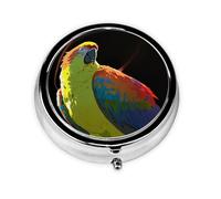 LLKGOT Neon Parrot Picture Round Mini Pill Box with 3 compartments for Pill Storage and Portable Travel