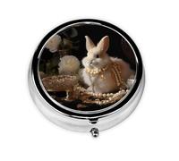 LLKGOT Nice Rabbit Picture Round Mini Pill Box with 3 compartments for Pill Storage and Portable Travel