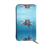 LLKGOT Octopus in the Sea Pattern Women's leather long handheld wallet large capacity credit card zipper bag