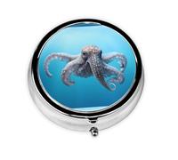 LLKGOT Octopus in The Sea Picture Round Mini Pill Box with 3 compartments for Pill Storage and Portable Travel