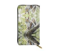 LLKGOT Oil Painting Gray Squirrel Pattern Women's leather long handheld wallet large capacity credit card zipper bag