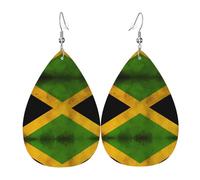 LLKGOT Old Jamaican Flag Picture Water droplet pendant earrings and leather earrings, suitable as holiday birthday gifts for women