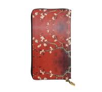 LLKGOT Open apricot blossoms Pattern Women's leather long handheld wallet large capacity credit card zipper bag