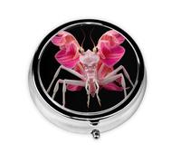 LLKGOT Orchid Praying Mantis Picture Round Mini Pill Box with 3 compartments for Pill Storage and Portable Travel