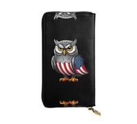 LLKGOT Owl carrying national flag Pattern Women's leather long handheld wallet large capacity credit card zipper bag