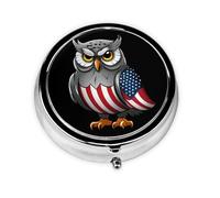 LLKGOT Owl Carrying National Flag Picture Round Mini Pill Box with 3 compartments for Pill Storage and Portable Travel