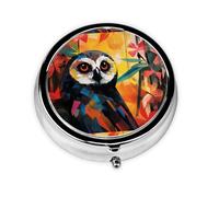 LLKGOT Owl Graffiti Picture Round Mini Pill Box with 3 compartments for Pill Storage and Portable Travel