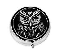 LLKGOT Owl Line Drawing Picture Round Mini Pill Box with 3 compartments for Pill Storage and Portable Travel