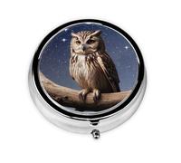LLKGOT Owl Under The Moon Picture Round Mini Pill Box with 3 compartments for Pill Storage and Portable Travel
