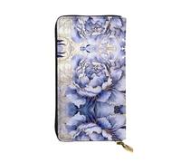 LLKGOT Painted Peonies Pattern Women's leather long handheld wallet large capacity credit card zipper bag
