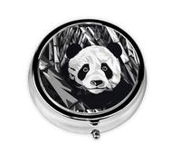 LLKGOT Panda Black and White Drawing Picture Round Mini Pill Box with 3 compartments for Pill Storage and Portable Travel