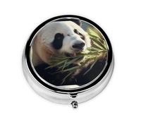 LLKGOT Panda Eating Bamboo Picture Round Mini Pill Box with 3 compartments for Pill Storage and Portable Travel