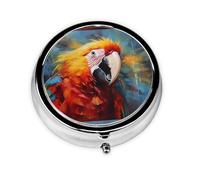 LLKGOT Parrot with Colorful Feathers Picture Round Mini Pill Box with 3 compartments for Pill Storage and Portable Travel