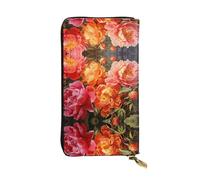 LLKGOT Peonies in full bloom Pattern Women's leather long handheld wallet large capacity credit card zipper bag