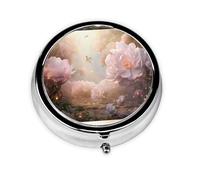 LLKGOT Peony Flowers in Dream Picture Round Mini Pill Box with 3 compartments for Pill Storage and Portable Travel