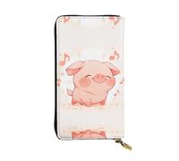 LLKGOT Pigs enjoying music Pattern Women's leather long handheld wallet large capacity credit card zipper bag