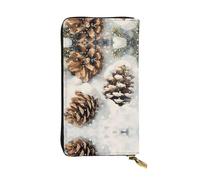 LLKGOT Pine cones in the snow Pattern Women's leather long handheld wallet large capacity credit card zipper bag