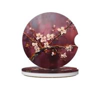 LLKGOT Pink Apricot Blossoms Pattern Car Coasters 2 Absorbent Ceramic Anti Slip Beverage Pads, car Decorations