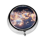 LLKGOT Pink Firefly Picture Round Mini Pill Box with 3 compartments for Pill Storage and Portable Travel