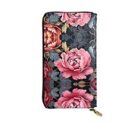 LLKGOT Pink Peonies Pattern Women's leather long handheld wallet large capacity credit card zipper bag