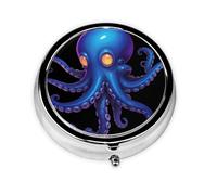 LLKGOT Pixel Octopus Picture Round Mini Pill Box with 3 compartments for Pill Storage and Portable Travel