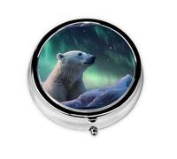 LLKGOT Polar Bear in The Snow Picture Round Mini Pill Box with 3 compartments for Pill Storage and Portable Travel