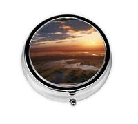 LLKGOT Prairie Sunset Picture Round Mini Pill Box with 3 compartments for Pill Storage and Portable Travel