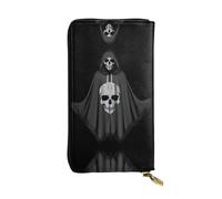 LLKGOT Printed Skeleton Cloak Pattern Women's leather long handheld wallet large capacity credit card zipper bag