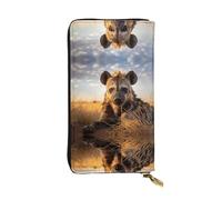 LLKGOT Prone Hyena Pattern Women's leather long handheld wallet large capacity credit card zipper bag