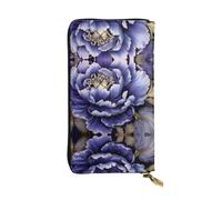 LLKGOT Purple Peonies Pattern Women's leather long handheld wallet large capacity credit card zipper bag